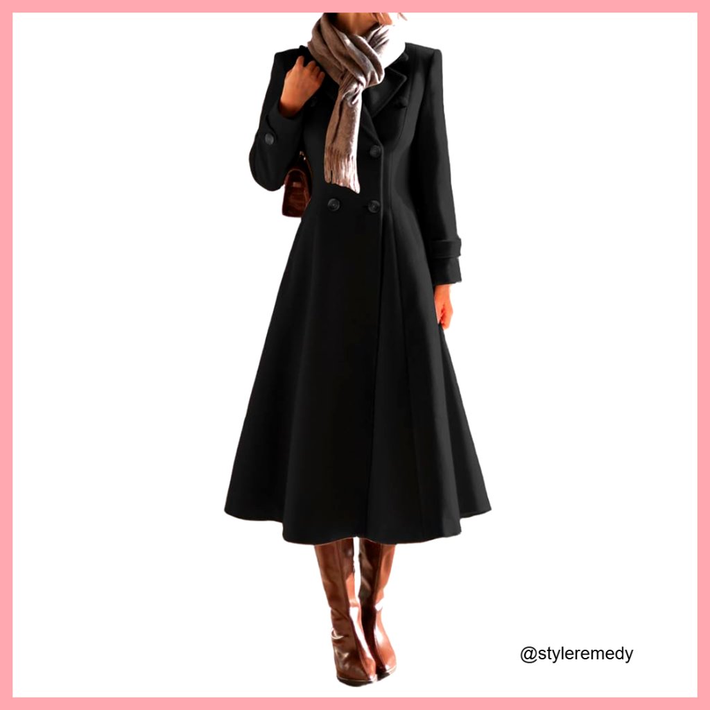 Long Wool Pea Coat Double Breasted Trench Slim Fit